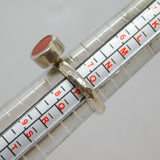 Sterling Silver Planished Red Stone Studio Dress Ring Vintage c1990 Size O 1/2