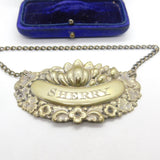 Silver Plated Floral Vine Leaf Pattern Sherry Decanter Label Antique c1920 Deco