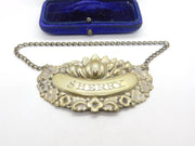 Silver Plated Floral Vine Leaf Pattern Sherry Decanter Label Antique c1920 Deco