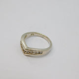 Sterling Silver 11 Stone White Topaz Wishbone Dress Ring Vintage c1970 Size M