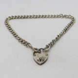 Sterling Silver Curb Link Heart Lock Bracelet Vintage c1970s