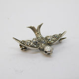 Austro-Hungarian .900 Silver Miniature Paste Set Swallow Brooch Antique