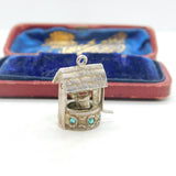 Sterling Silver Magic Wishing Well with Emerald Paste Charm Pendant c1970