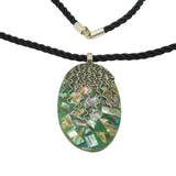 Large Sterling Silver Mounted Abalone Set Drop Pendant Necklace Vintage