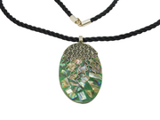 Large Sterling Silver Mounted Abalone Set Drop Pendant Necklace Vintage