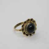 Sterling Silver Mexican Black Agate Flower Studio Band Ring Vintage c1970 Size J