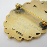 Gold on Sterling Silver Enamel 'Teachers of Domestic Science' Brooch Vintage