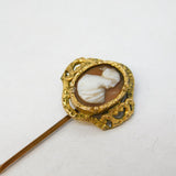 Victorian Yellow Metal Carved Shell Cameo Stick Pin Antique 1860