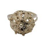 Sterling Silver Domed Filigree Open Back Dress Ring Vintage c1970 Size Q 1/2