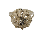 Sterling Silver Domed Filigree Open Back Dress Ring Vintage c1970 Size Q 1/2