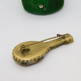 Italian Micro Mosaic Lute Form Brooch Pin Gilt Metal Antique c1920 Art Deco