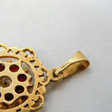9ct Yellow Gold, Garnet & Diamond Floral Drop Pendant Vintage