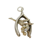 Sterling Silver Good Luck Wishbone Beaded Charm Pendant Vintage c1970s