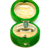 Sterling Silver Dark Green Vitrail Crystal Split Dress Ring Vintage c1970 Size M
