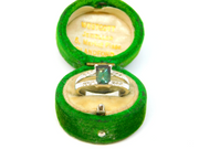 Sterling Silver Dark Green Vitrail Crystal Split Dress Ring Vintage c1970 Size M