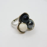 Sterling Silver White & Black Agate With Haematite Ring Vintage 2008 Size M 1/2