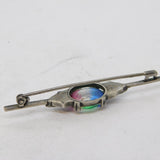 Art Deco Sterling Silver, Iridescent Glass & Marcasite Bar Brooch Antique
