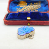 Sterling Silver & Dyed Blue Mother Of Pearl Butterfly Pendant Vintage c1970