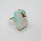Sterling Silver Pale Blue & White Natural Stone Studio Ring Vintage c1970 Size L
