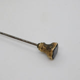 Victorian Rolled Gold Banded Agate Topped Cut Steel Hat Pin Antique c1860