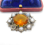 Victorian Scottish Sterling Silver Montrose Agate & Citrine Paste Brooch c1860