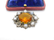 Victorian Scottish Sterling Silver Montrose Agate & Citrine Paste Brooch c1860