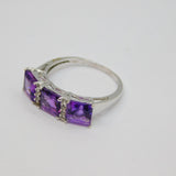 Sterling Silver Amethyst & White Sapphire Dress Ring Vintage c1970 Size P 1/2