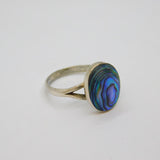 Sterling Silver Oval Abalone Shell Dress Ring Modern c1990 Size L