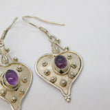 Sterling Silver & Cabochon Amethyst Studio Drop Earrings Vintage