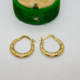 9ct Yellow Gold Rope Twist Pattern Hoop Hook Earrings Vintage c1970