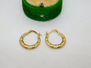 9ct Yellow Gold Rope Twist Pattern Hoop Hook Earrings Vintage c1970