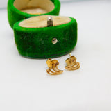 9ct Yellow Gold Wave Pattern Stud Earrings Vintage c1970