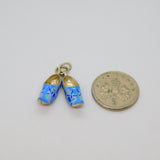 Sterling Silver Blue Windmill Pattern Pair Of Clogs Charm Pendant Vintage c1970s