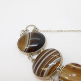 Victorian Sterling Silver & Banded Agate Cabochon Cuff Bracelet Antique