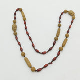 Japanese Long Fruit Wood Carved Grotesque Double Face Guard Necklace Antique