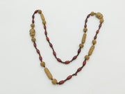Japanese Long Fruit Wood Carved Grotesque Double Face Guard Necklace Antique
