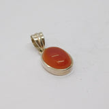 Sterling Silver Carnelian Cabochon Oval Drop Pendant Vintage c1970