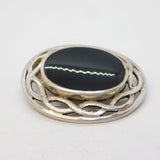 Sterling Silver & Onyx Set Celtic Knot Brooch Pin Vintage c1980s