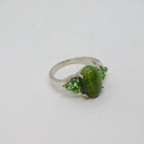 Sterling Silver Serpentine & Synthetic Emerald  Ring Vintage c1970 Size M 1/2