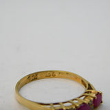 9ct Yellow Gold, Ruby & Diamond Set Dress Ring Vintage c1970s