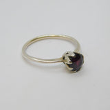 Sterling Silver Faceted Garnet Solitaire Dress Ring Vintage c1970 Size Q 1/2