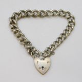 Sterling Silver Chunky Curb Link Heart Lock Charm Bracelet Vintage c1970s