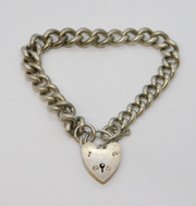 Sterling Silver Chunky Curb Link Heart Lock Charm Bracelet Vintage c1970s