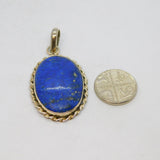 Sterling Silver Cabochon Lapis Lazuli Oval Drop Charm Pendant Vintage c1970