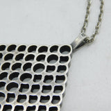 Sterling Silver Large Honeycomb Form Pendant Necklace Vintage 1973 Sheffield