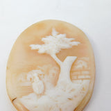 Victorian Carved Shell Cameo Lady in Forest Scene Antique c1880