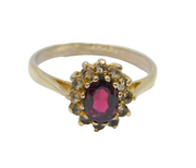 Sterling Silver  Gilt Almandine Garnet & Paste Dress Ring Vintage c1970 Size R