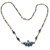 950 Silver Mexican Lapis Lazuli Fan & Peardrop Figaro Necklace Vintage c1990's