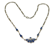 950 Silver Mexican Lapis Lazuli Fan & Peardrop Figaro Necklace Vintage c1990's