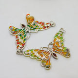 Sterling Silver Plique-à-Jour Enamel Double Butterfly Pendant Vintage c1980